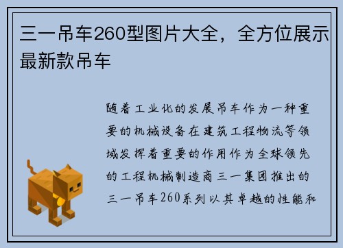 三一吊车260型图片大全,全方位展示最新款吊车