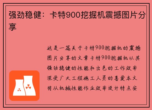 强劲稳健:卡特900挖掘机震撼图片分享