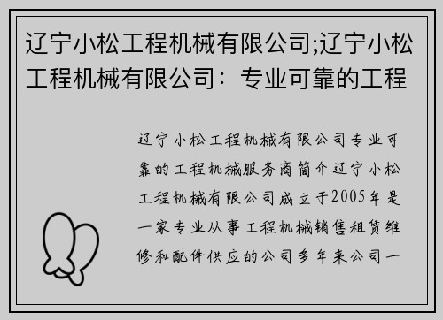 辽宁小松工程机械有限公司;辽宁小松工程机械有限公司:专业可靠的工程机械服务商